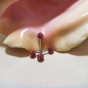 PAIR Pink Ferido ball ends nipple bars 14G disco shamballa externally threaded